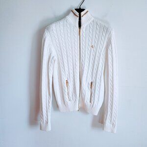Ladies SZ PS Lauren Ralph Lauren White Cable-Knit Cardigan